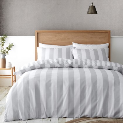 Catherine Lansfield Cove Stripe Silver Duvet Set Catherine Lansfield Cove Stripe Silver Duvet Set