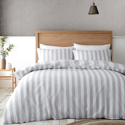 Catherine Lansfield Cove Stripe Silver Duvet Set Catherine Lansfield Cove Stripe Silver Duvet Set