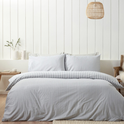 Catherine Lansfield Brushed Stripe Silver Duvet Set Single Catherine Lansfield Brushed Stripe Silver Duvet Set Single
