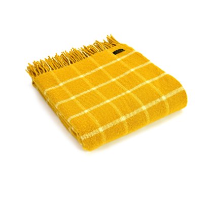Tweedmill Wool Chequered Check Throw Yellow