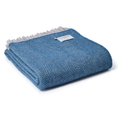 Tweedmill Wool Herringbone Throw Teal and Hazel Tweedmill Wool Herringbone Throw Teal and Hazel