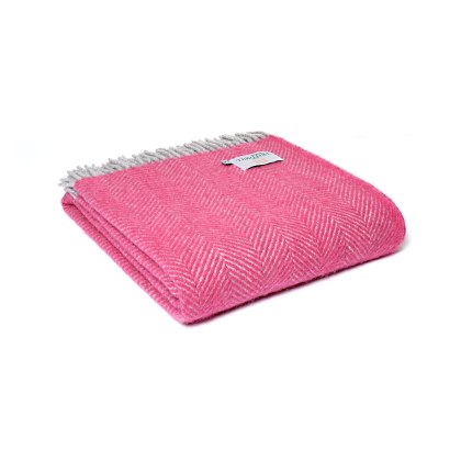 Tweedmill Wool Herringbone Throw Pink and Silver