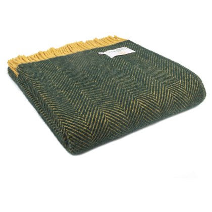 Tweedmill Wool Herringbone Throw Emerald and Mustard Tweedmill Wool Herringbone Throw Emerald and Mustard
