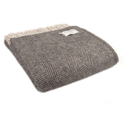 Tweedmill Wool Herringbone Throw Charcoal and Silver