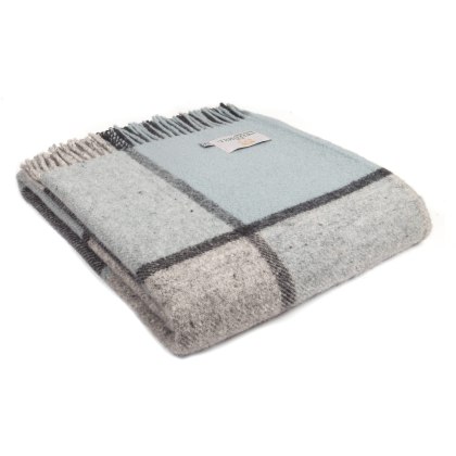 Tweedmill Wool Block Check Throw Duck Egg Tweedmill Wool Block Check Throw Duck Egg