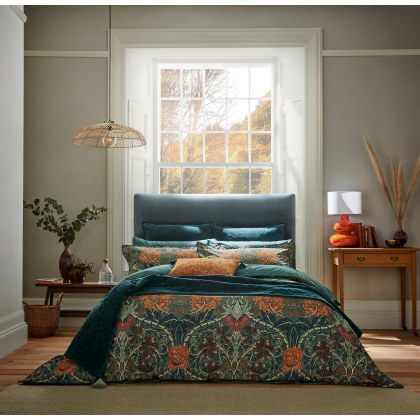 Morris & Co Honeysuckle Tulip Duvet Set in Teal Morris & Co Honeysuckle Tulip Duvet Set in Teal