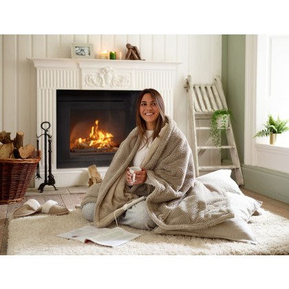 The Lyndon Company Sandringham Taupe Faux Fur Heated Throw The Lyndon Company Sandringham Taupe Faux Fur Heated Throw