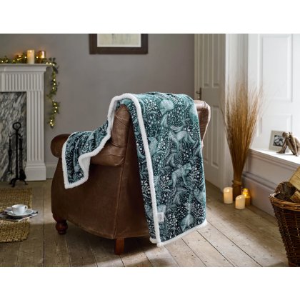 Deyongs Woodland Folk Sherpa Throw in Green Deyongs Woodland Folk Sherpa Throw in Green