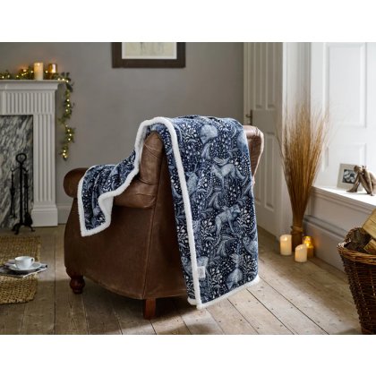 Deyongs Woodland Folk Sherpa Throw in Navy Deyongs Woodland Folk Sherpa Throw in Navy