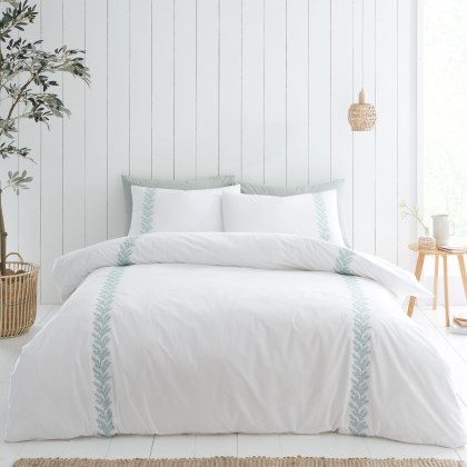 Bianca Embroidery Leaf Green Duvet Set Single Bianca Embroidery Leaf Green Duvet Set Single