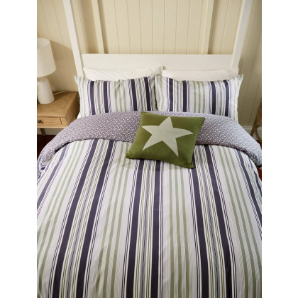 Helena Springfield Beach House Stripe Duvet Set In Green & Slate Helena Springfield Beach House Stripe Duvet Set In Green & Slate