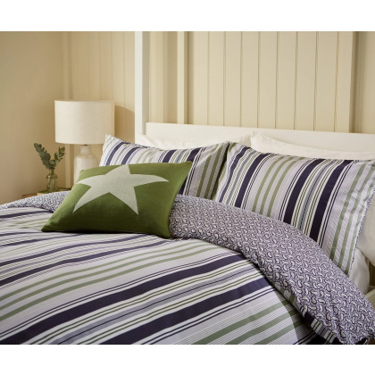 Helena Springfield Beach House Stripe Duvet Set In Green & Slate Helena Springfield Beach House Stripe Duvet Set In Green & Slate
