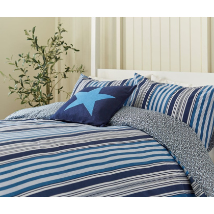 Helena Springfield Beach House Stripe Superking Duvet Set In Blue & Navy Helena Springfield Beach House Stripe Superking Duvet Set In Blue & Navy