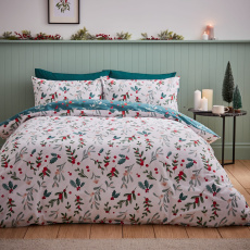 Catherine Lansfield Brushed Holly & Mistletoe Duvet Set Double Catherine Lansfield Brushed Holly & Mistletoe Duvet Set Double