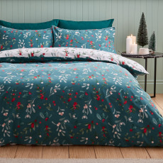 Catherine Lansfield Brushed Holly & Mistletoe Duvet Set Double Catherine Lansfield Brushed Holly & Mistletoe Duvet Set Double