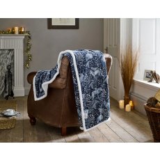 Deyongs Woodland Folk Sherpa Throw in Navy Deyongs Woodland Folk Sherpa Throw in Navy