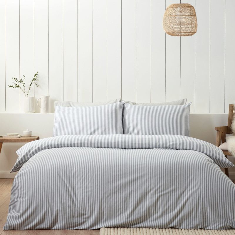 Catherine Lansfield Catherine Lansfield Brushed Stripe Silver Duvet Set Single