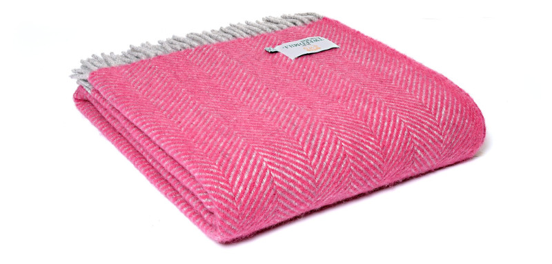 Tweedmill Tweedmill Wool Herringbone Throw Pink and Silver