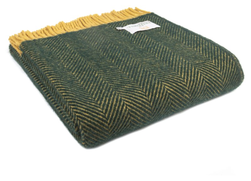 Tweedmill Tweedmill Wool Herringbone Throw Emerald and Mustard