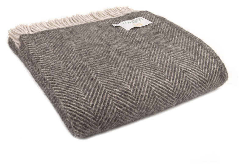 Tweedmill Tweedmill Wool Herringbone Throw Charcoal and Silver