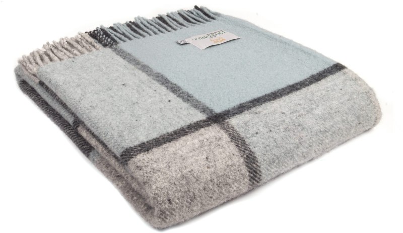 Tweedmill Tweedmill Wool Block Check Throw Duck Egg