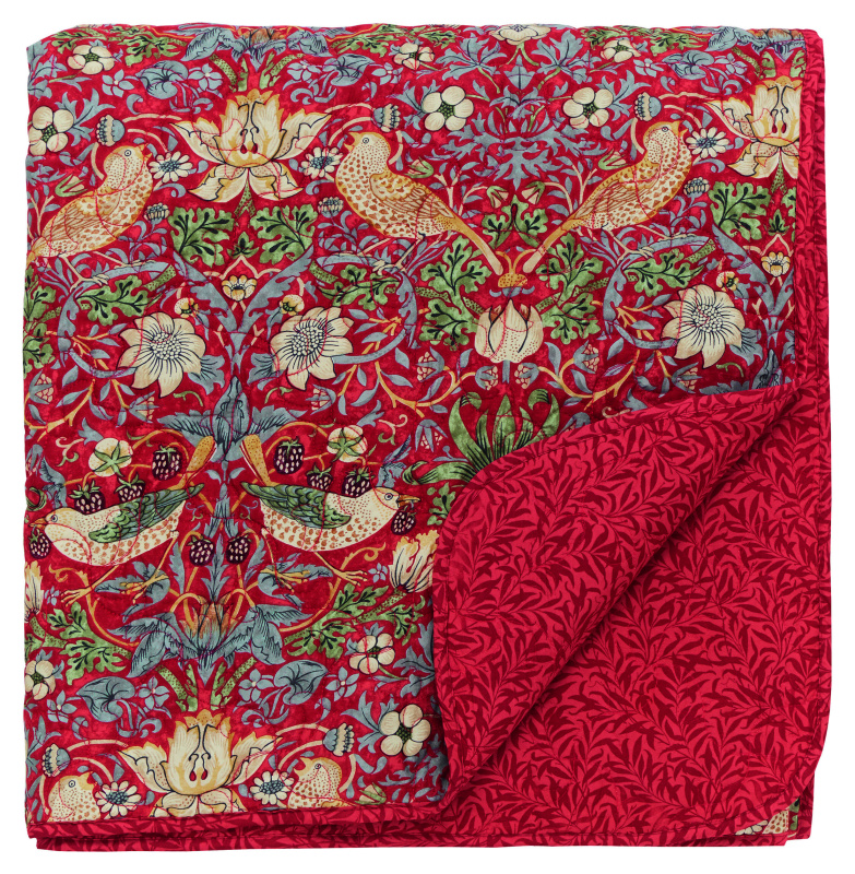 Morris & Co Morris & Co Strawberry Thief Crimson Quilted Bedspread