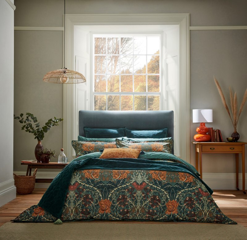 Morris & Co Morris & Co Honeysuckle Tulip Duvet Set in Teal