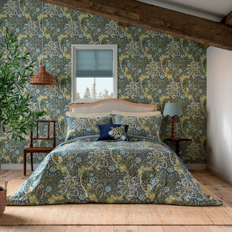 Morris & Co Morris & Co Seaweed Duvet Set in Cobalt/Thyme
