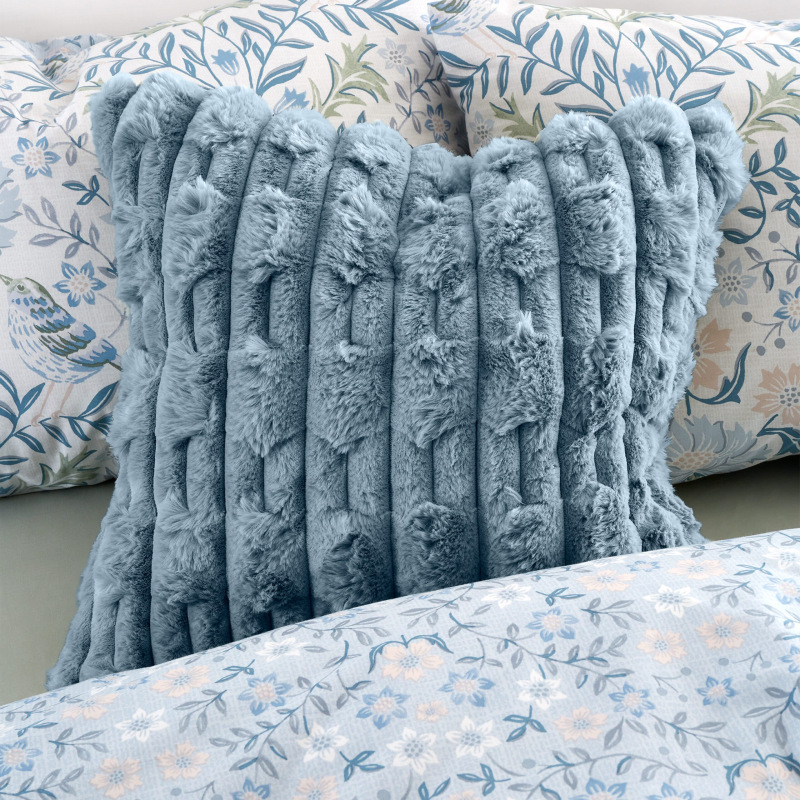 Bianca Bianca Carved Faux Fur Blue Cushion