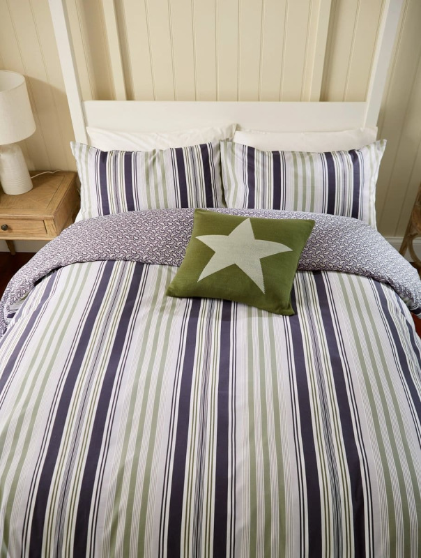 Helena Springfield Helena Springfield Beach House Stripe Duvet Set In Green & Slate