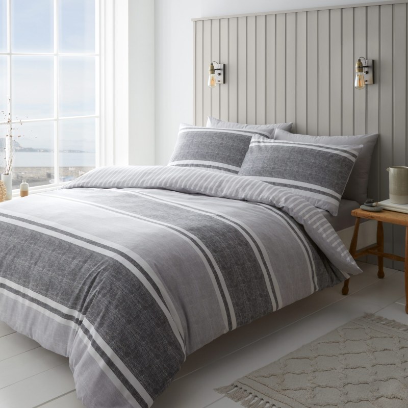 Catherine Lansfield Catherine Lansfield Textured Banded Stripe Charcoal Duvet Set
